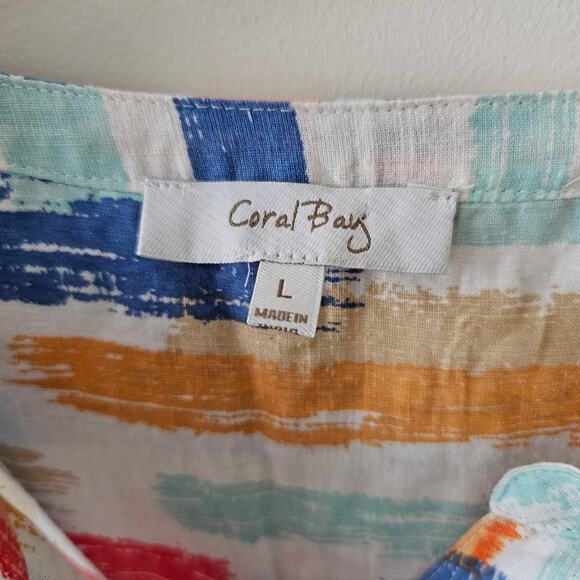 Coral Bay White 3/4 Sleeves Linen Blend Blouse Top Size L - Picture 4 of 5